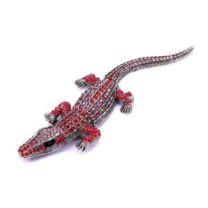 Vintage Art Deco Style Red Crystal Large Crocodile Alligator Brooch Pin - NEW